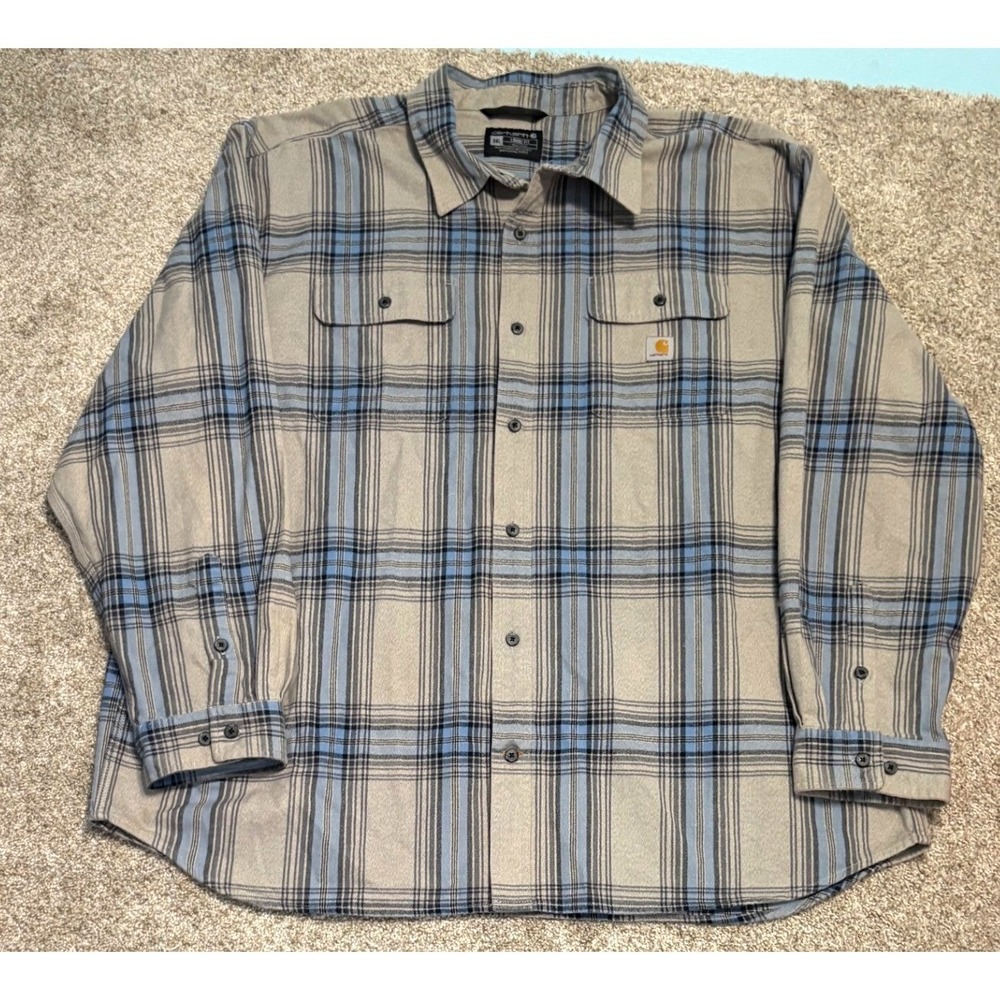 Carhartt Flannel Shirt Mens 3XL Plaid Long Sleeve Dual Chest Pockets Workwear